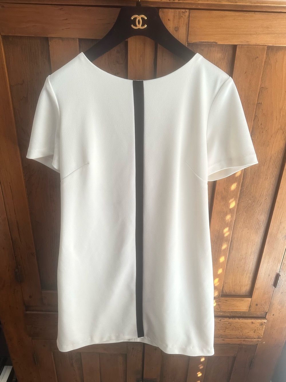 Betsey Johnson White Short-Sleeve Tunic with Black Center Stripe